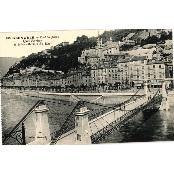 Grenoble Pont Suspendu Quai Perriere Sainte Marie dEn Haut Postcard Black White - Picture 1 of 2